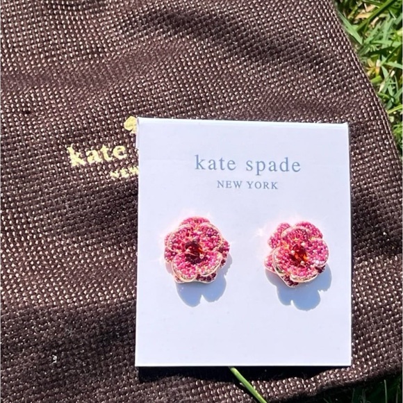 NWT: Kate Spade Pink Flower Earrings, SPARKLY and GLAM!! - Picture 9 of 12